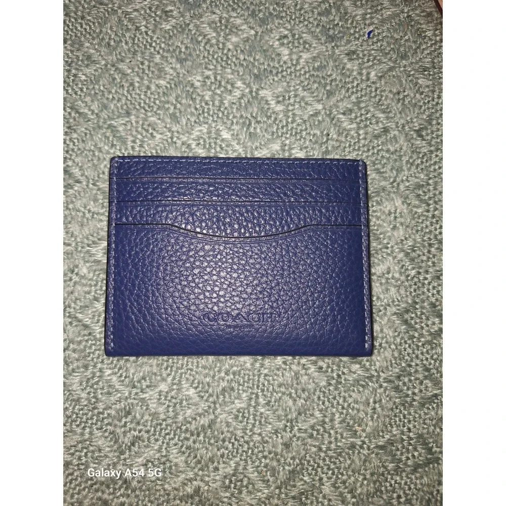 A5. Coach Slim Card Case Deep Blue Pebble Leather ID Window Wallet CP209 Mens